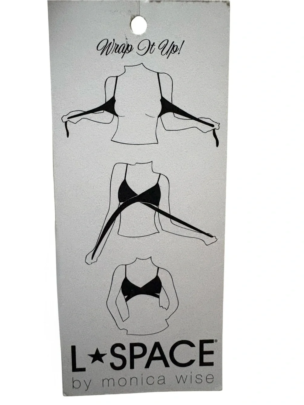 L*SPACE by Monica Wise Wrap Bikini Top - Black & Crochet Detail - Size Large